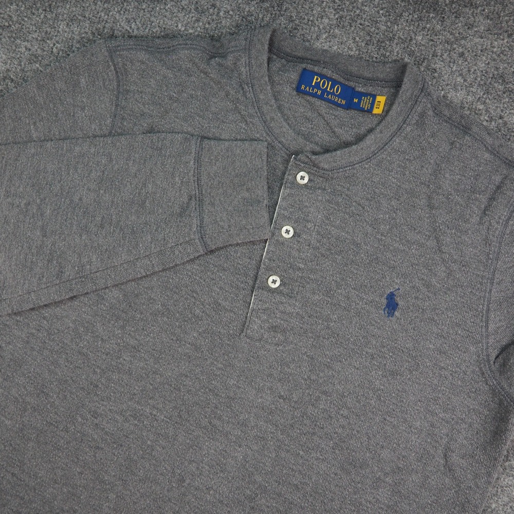 Polo Ralph Lauren Henley Shirt Mens Med Gray Solid Long Sleeve Preppy Classic